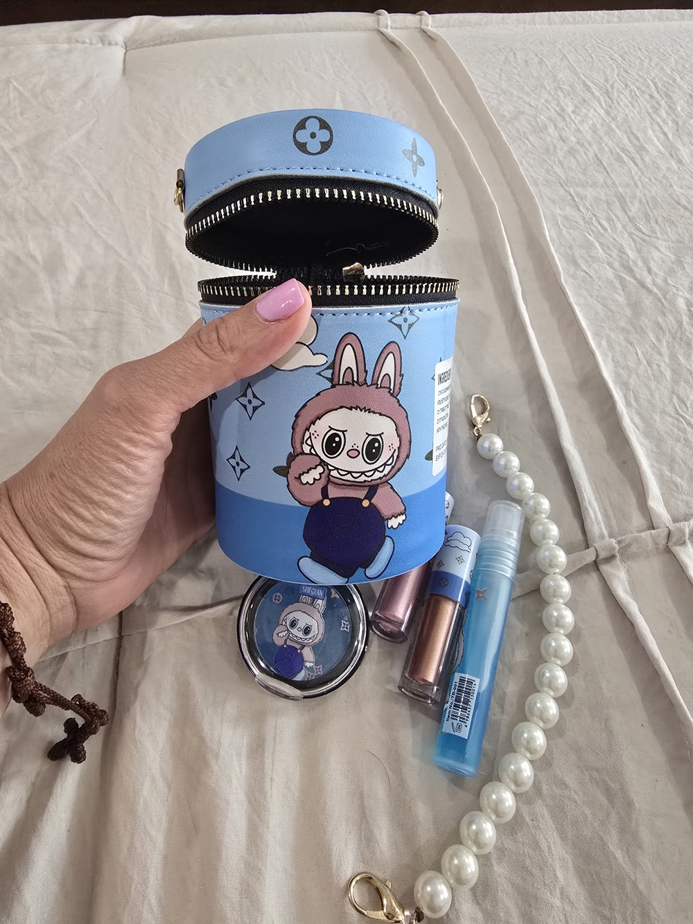 Blue Cute Bunny Small Pets Accessory Case - Portable Makeup & Treat Holder
